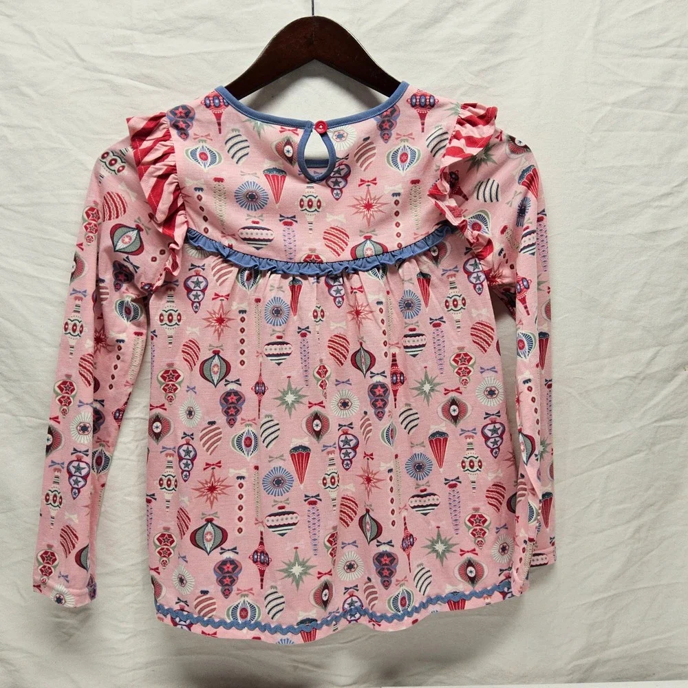 Matilda‎ Jane Pajama Top Kids Size 16 Pink Christmas Ornament Ruffle Trim